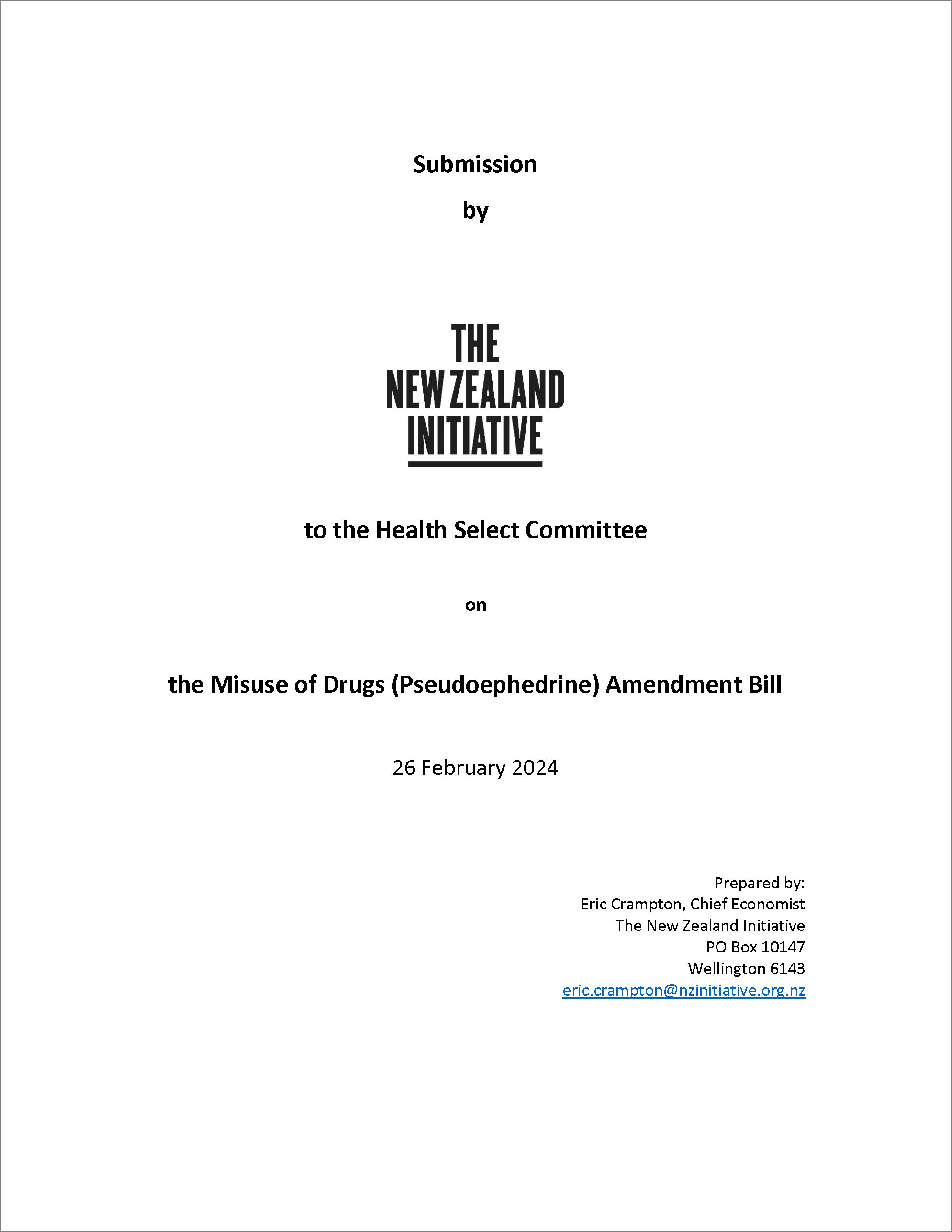 Misuse of Drugs Pseudoephedrine Amendment Bill with outline