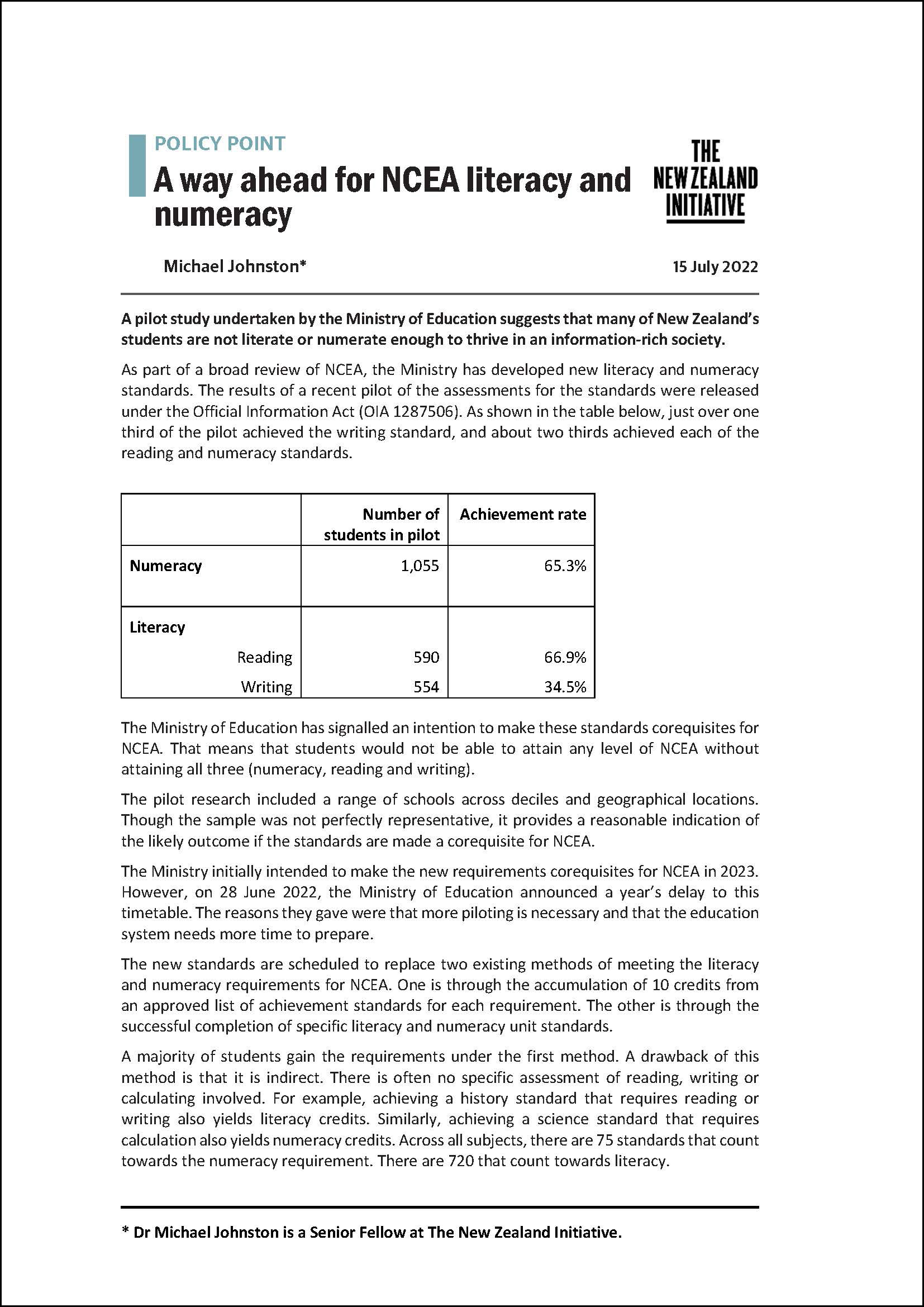 Policy Point NCEA literacy and numeracy cover